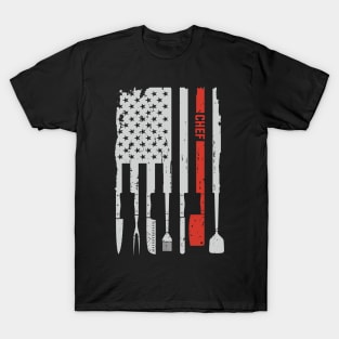 Vintage Chef Cook Culinary Knife Knives American Flag T-Shirt